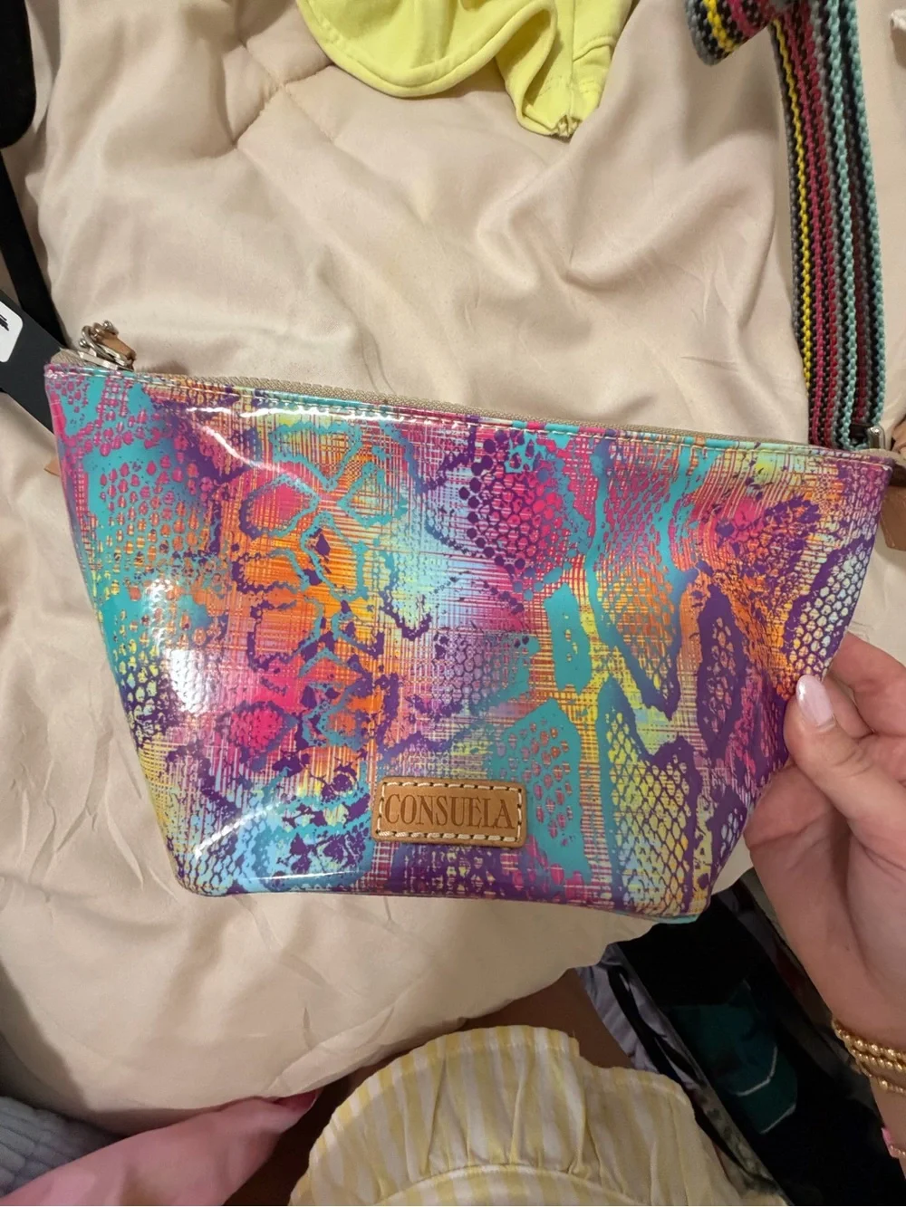 Consuela Bright Multicolor Snake-Print Cosmetic Pouch